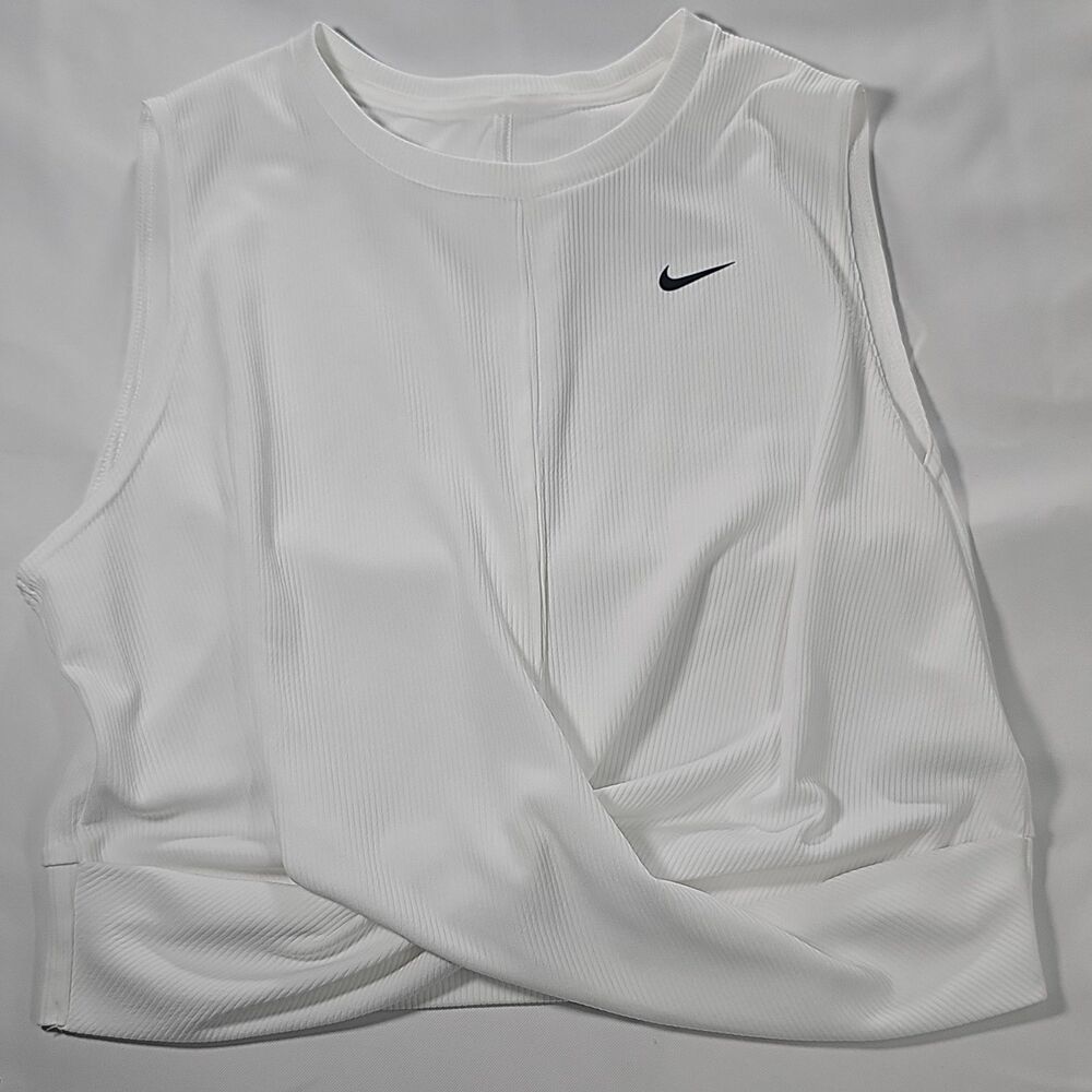 Womens Nike Dri Fit White Twist Front Cropped Crop Tank Top - Size XL